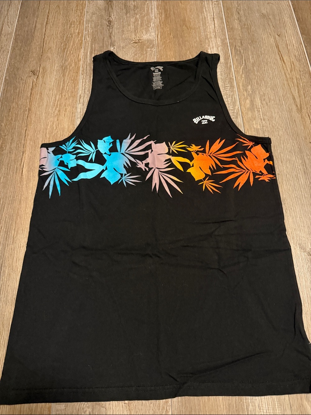 Billabong Men’s Black Tank with Blue-Purple-Orange Floral Gradient